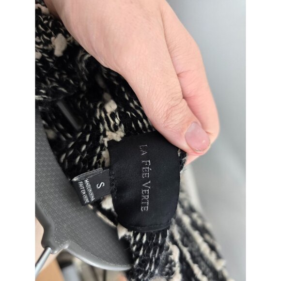 Le Fee Verte Cardigan Women's S Black White Popcorn Sweater Anthropologie Fringe - Picture 8 of 11